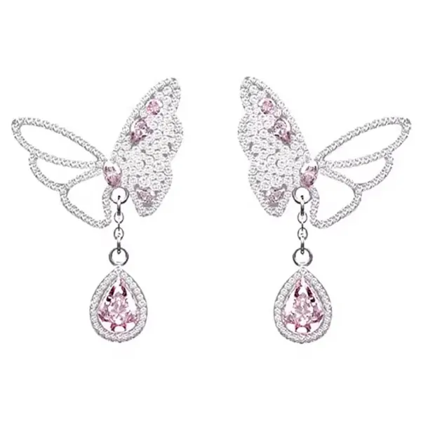 Earrings*Boogzel Clothing Sparkling Butterfly Drop Earrings Silver/pink