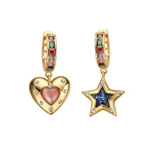 Earrings*Boogzel Clothing Star & Heart Rhinestone Earrings Gold