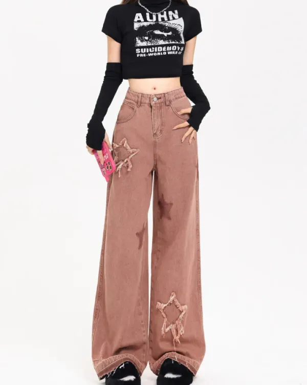 Jeans*Boogzel Clothing Star Aesthetic Jeans Pink