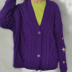 Knit Cardigans*Boogzel Clothing Star Embroidery Purple Cardigan