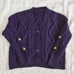 Knit Cardigans*Boogzel Clothing Star Embroidery Purple Cardigan