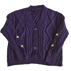 Knit Cardigans*Boogzel Clothing Star Embroidery Purple Cardigan