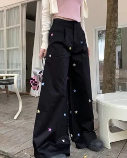 Pants & Trousers*Boogzel Clothing Star Girl Aesthetic Baggy Pants Black