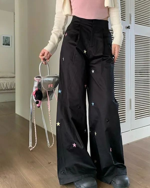Pants & Trousers*Boogzel Clothing Star Girl Aesthetic Baggy Pants Black