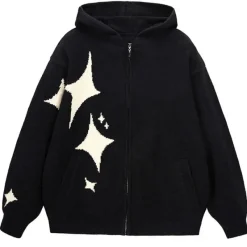 Knit Cardigans|Sweatshirts*Boogzel Clothing Star Girl Aesthetic Knit Hoodie Black