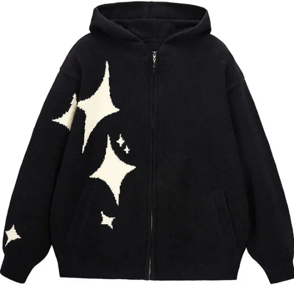 Knit Cardigans|Sweatshirts*Boogzel Clothing Star Girl Aesthetic Knit Hoodie Black