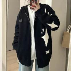 Knit Cardigans|Sweatshirts*Boogzel Clothing Star Girl Aesthetic Knit Hoodie Black