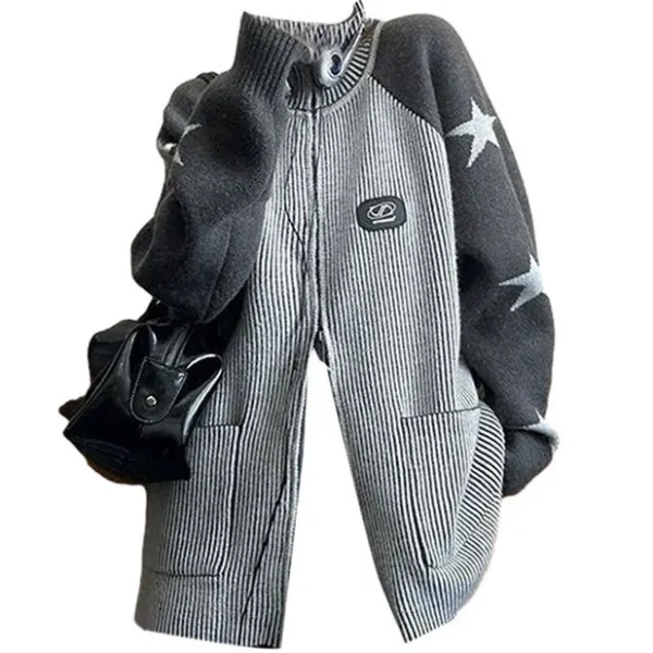 Sweaters*Boogzel Clothing Star Girl Aesthetic Zip Up Sweater Grey
