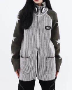 Sweaters*Boogzel Clothing Star Girl Aesthetic Zip Up Sweater Grey