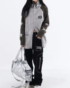 Sweaters*Boogzel Clothing Star Girl Aesthetic Zip Up Sweater Grey