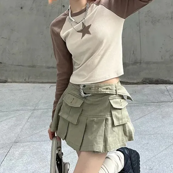 Crop Tops|Long Sleeve Tops*Boogzel Clothing Star Girl Long Sleeve Top Brown