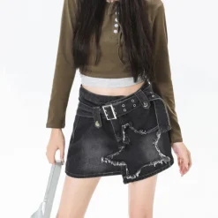 Skirts*Boogzel Clothing Star Girl Denim Skirt Black