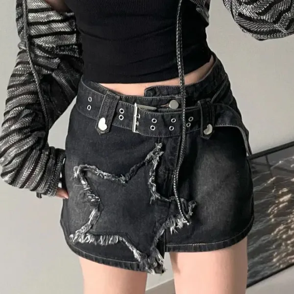 Skirts*Boogzel Clothing Star Girl Denim Skirt Black