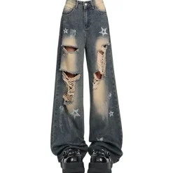 Jeans*Boogzel Clothing Star Girl Distressed Jeans Blue