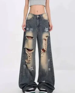 Jeans*Boogzel Clothing Star Girl Distressed Jeans Blue