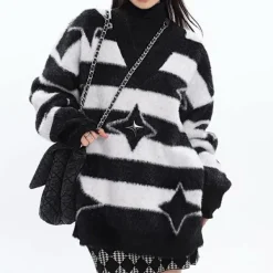 Striped Sweaters|Sweaters*Boogzel Clothing Star Girl Fuzzy Striped Sweater