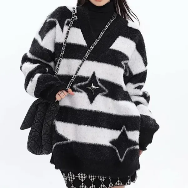 Striped Sweaters|Sweaters*Boogzel Clothing Star Girl Fuzzy Striped Sweater