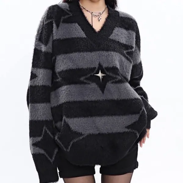 Striped Sweaters|Sweaters*Boogzel Clothing Star Girl Fuzzy Striped Sweater