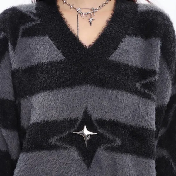 Striped Sweaters|Sweaters*Boogzel Clothing Star Girl Fuzzy Striped Sweater