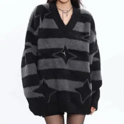 Striped Sweaters|Sweaters*Boogzel Clothing Star Girl Fuzzy Striped Sweater
