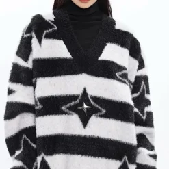 Striped Sweaters|Sweaters*Boogzel Clothing Star Girl Fuzzy Striped Sweater