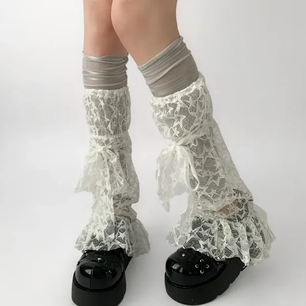 Other*Boogzel Clothing Star Girl Lace Leg Warmers White