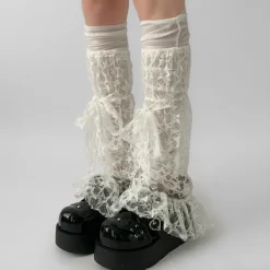 Other*Boogzel Clothing Star Girl Lace Leg Warmers White