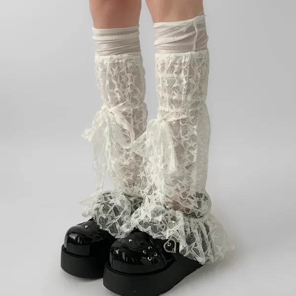 Other*Boogzel Clothing Star Girl Lace Leg Warmers White