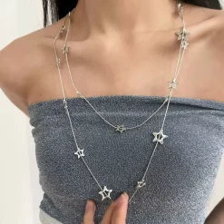 Necklaces & Chokers*Boogzel Clothing Star Girl Layered Necklace Silver
