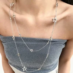 Necklaces & Chokers*Boogzel Clothing Star Girl Layered Necklace Silver