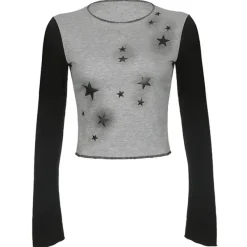 Aesthetic T-Shirts & Graphic Tees|Long Sleeve Tops*Boogzel Clothing Star Girl Raglan Long Sleeve Top Black/grey