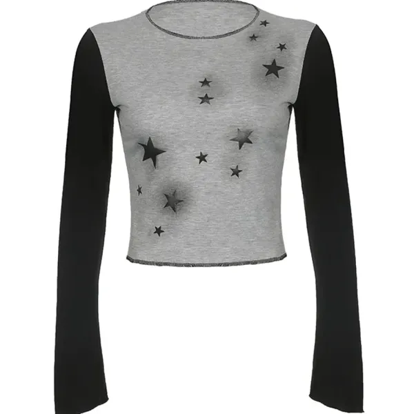 Aesthetic T-Shirts & Graphic Tees|Long Sleeve Tops*Boogzel Clothing Star Girl Raglan Long Sleeve Top Black/grey
