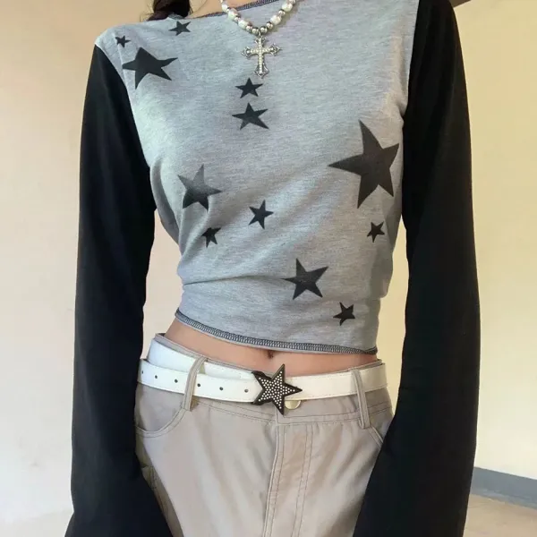 Aesthetic T-Shirts & Graphic Tees|Long Sleeve Tops*Boogzel Clothing Star Girl Raglan Long Sleeve Top Black/grey