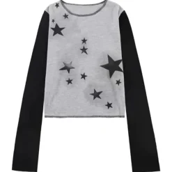 Aesthetic T-Shirts & Graphic Tees|Long Sleeve Tops*Boogzel Clothing Star Girl Raglan Long Sleeve Top Black/grey