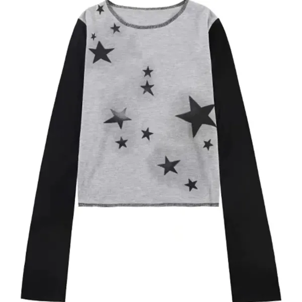 Aesthetic T-Shirts & Graphic Tees|Long Sleeve Tops*Boogzel Clothing Star Girl Raglan Long Sleeve Top Black/grey