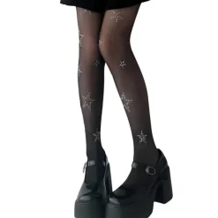 Other*Boogzel Clothing Star Girl Rhinestone Tights Black