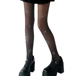 Other*Boogzel Clothing Star Girl Rhinestone Tights Black
