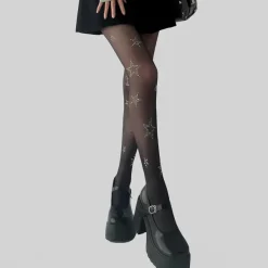 Other*Boogzel Clothing Star Girl Rhinestone Tights Black