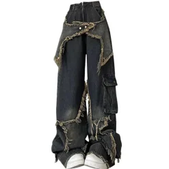 Jeans*Boogzel Clothing Star Girl Wide Leg Jeans DarkBlue