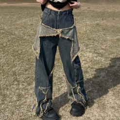 Jeans*Boogzel Clothing Star Girl Wide Leg Jeans DarkBlue