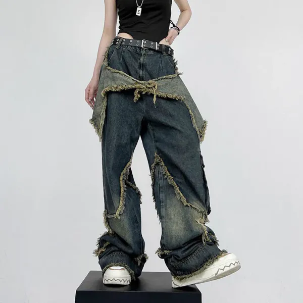 Jeans*Boogzel Clothing Star Girl Wide Leg Jeans DarkBlue