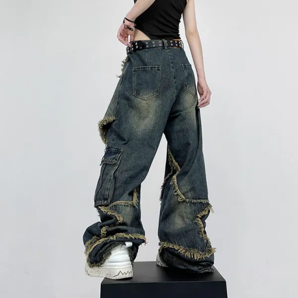 Jeans*Boogzel Clothing Star Girl Wide Leg Jeans DarkBlue