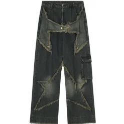 Jeans*Boogzel Clothing Star Girl Wide Leg Jeans DarkBlue