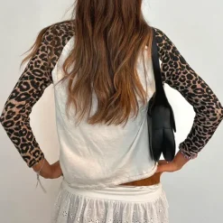 Aesthetic T-Shirts & Graphic Tees|Long Sleeve Tops*Boogzel Clothing Star Leopard Long Sleeve Top Brown/white