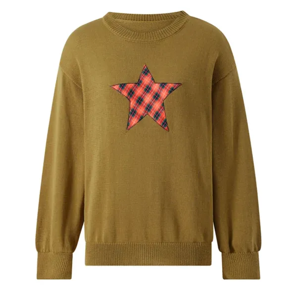 Sweaters*Boogzel Clothing Star Patch Aesthetic Knit Pullover Green