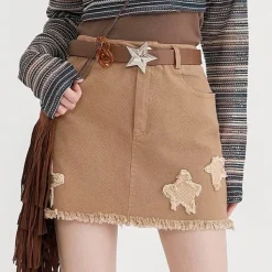 Skirts*Boogzel Clothing Star Patch Aesthetic Mini Skirt Brown