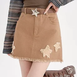 Skirts*Boogzel Clothing Star Patch Aesthetic Mini Skirt Brown