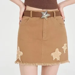 Skirts*Boogzel Clothing Star Patch Aesthetic Mini Skirt Brown