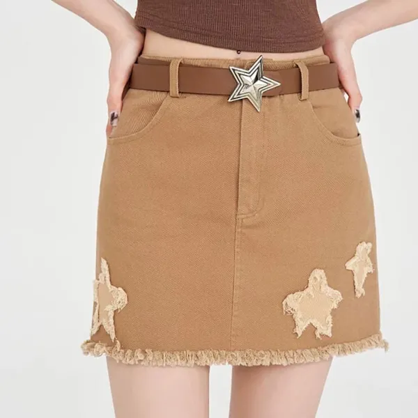 Skirts*Boogzel Clothing Star Patch Aesthetic Mini Skirt Brown