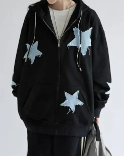 Hoodies*Boogzel Clothing Star Patch Aesthetic Zip Up Hoodie